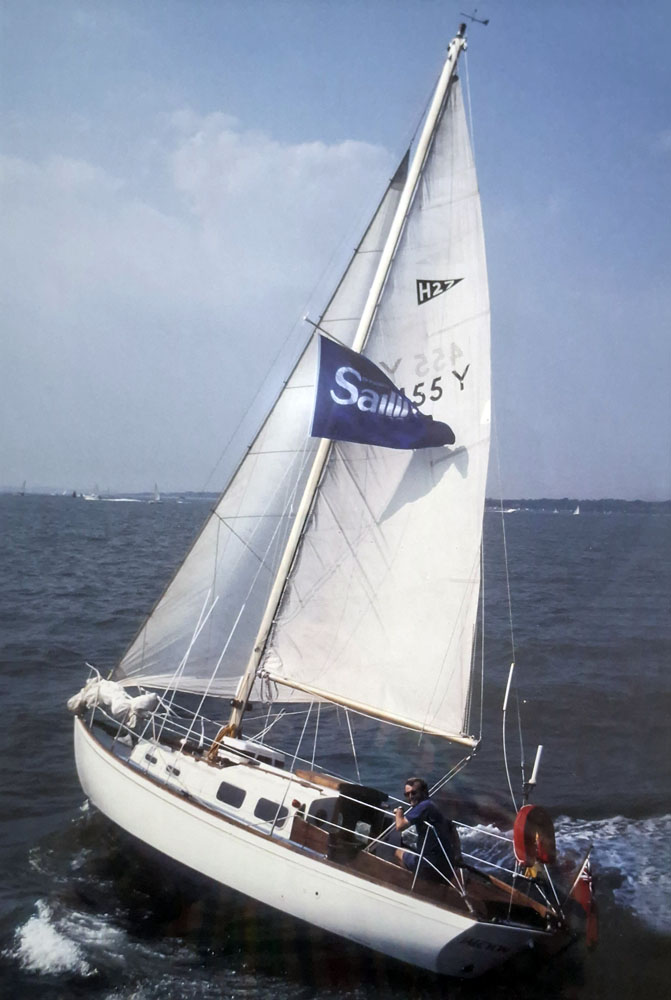 Single-handed sailor. Philip Dunn sails his first boat 'Jalcyon' in the Solent